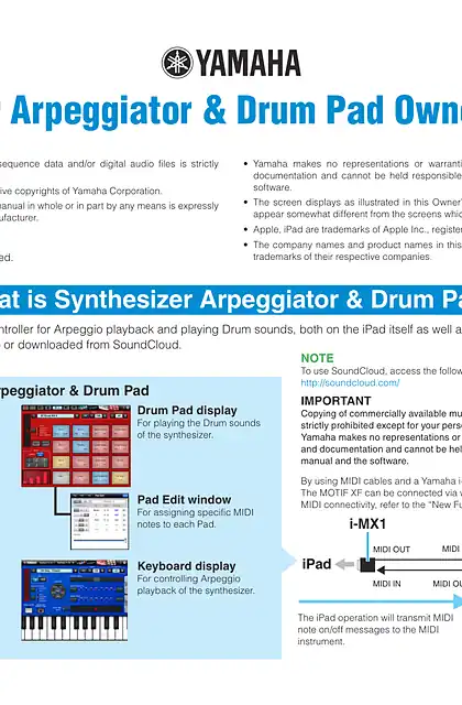 yamaha雅马哈Synthesizer Arpeggiator & Drum Pad Owner’s Manual